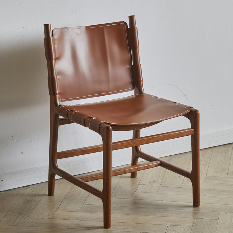 Solid Wood and Faux Leather Contemporary Armless Dining Chairs