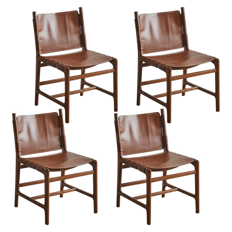 Solid Wood and Faux Leather Contemporary Armless Dining Chairs