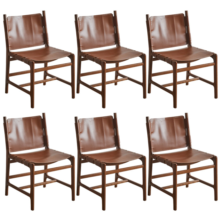 Solid Wood and Faux Leather Contemporary Armless Dining Chairs
