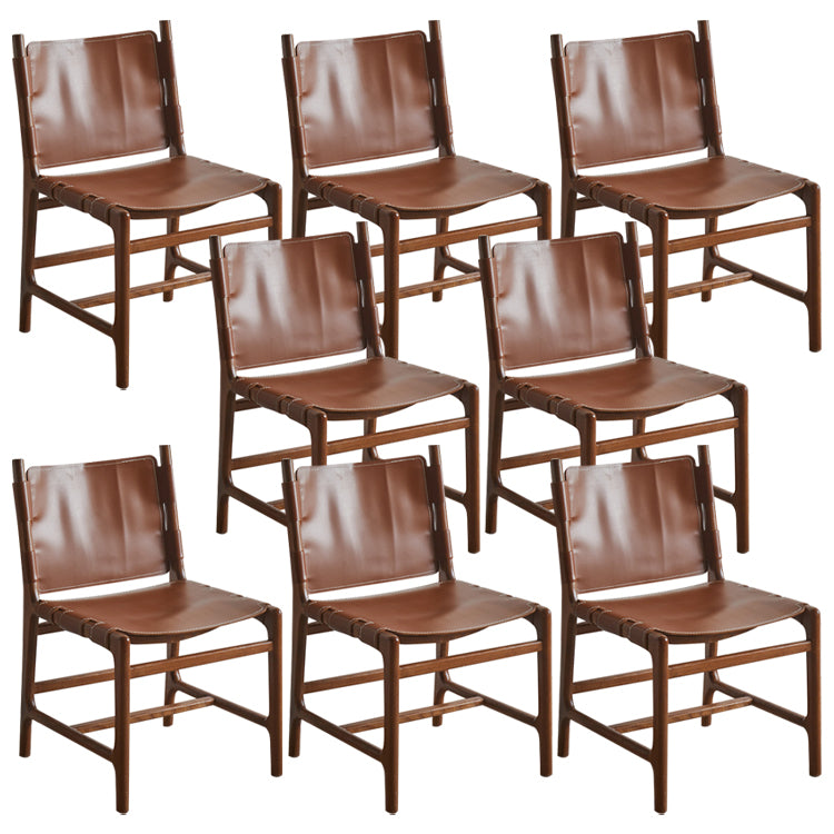 Solid Wood and Faux Leather Contemporary Armless Dining Chairs