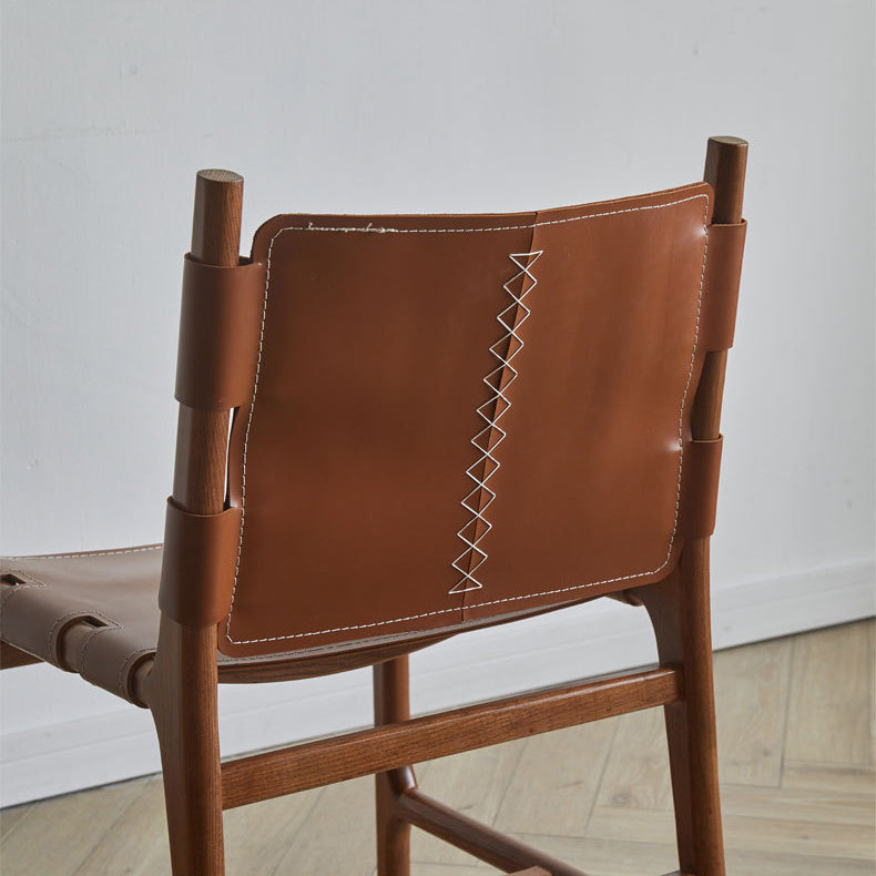 Solid Wood and Faux Leather Contemporary Armless Dining Chairs