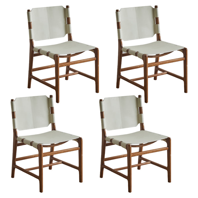 Solid Wood and Faux Leather Contemporary Armless Dining Chairs