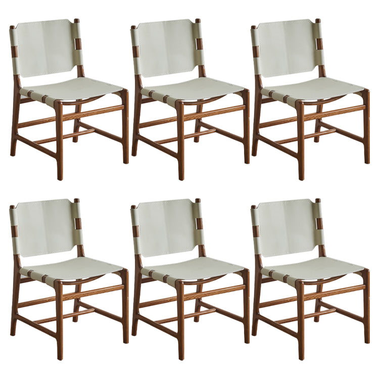 Solid Wood and Faux Leather Contemporary Armless Dining Chairs