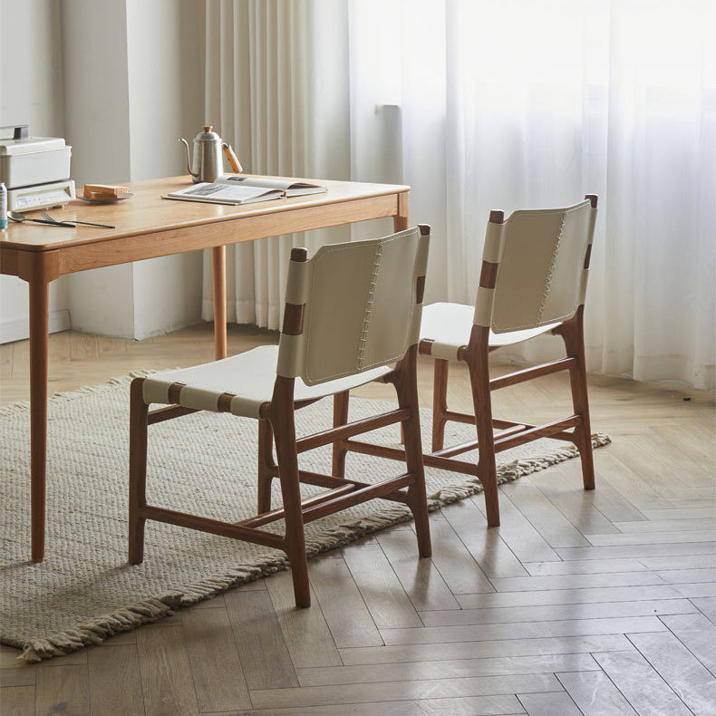 Solid Wood and Faux Leather Contemporary Armless Dining Chairs