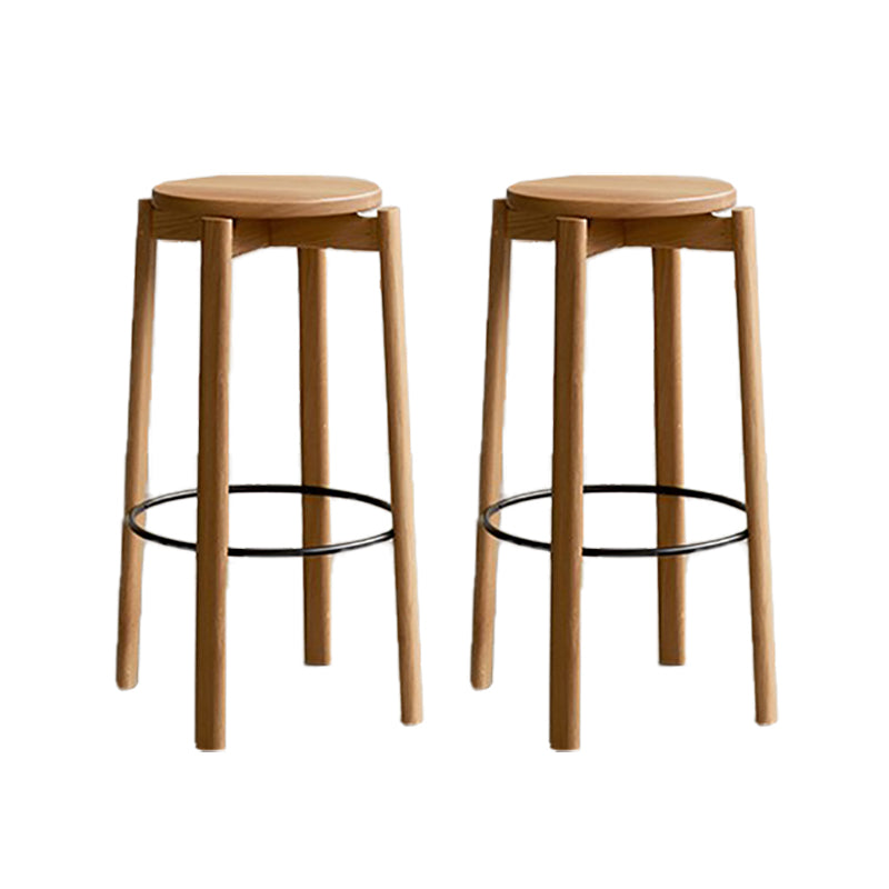 Contemporary 29.5-inch Backless Bar Stool with Solid Wood Base
