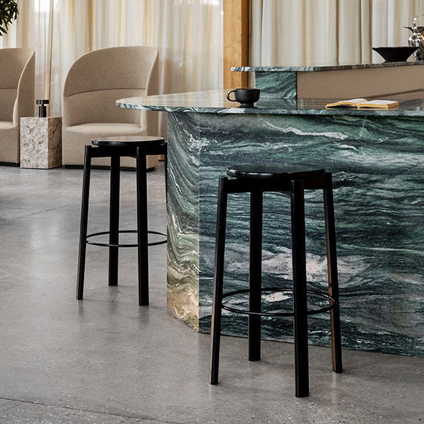 Contemporary 29.5-inch Backless Bar Stool with Solid Wood Base