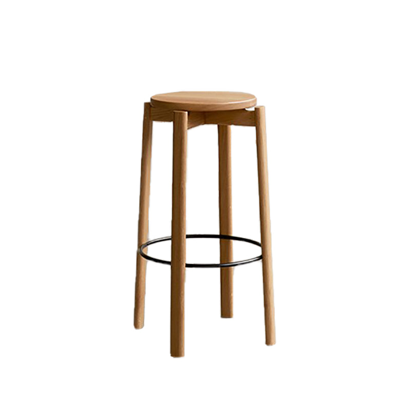 Contemporary 29.5-inch Backless Bar Stool with Solid Wood Base