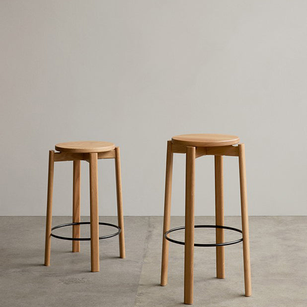 Contemporary 29.5-inch Backless Bar Stool with Solid Wood Base