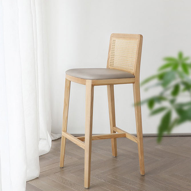 Contemporary Armless Upholstered Bar Stool with Solid Wood Base