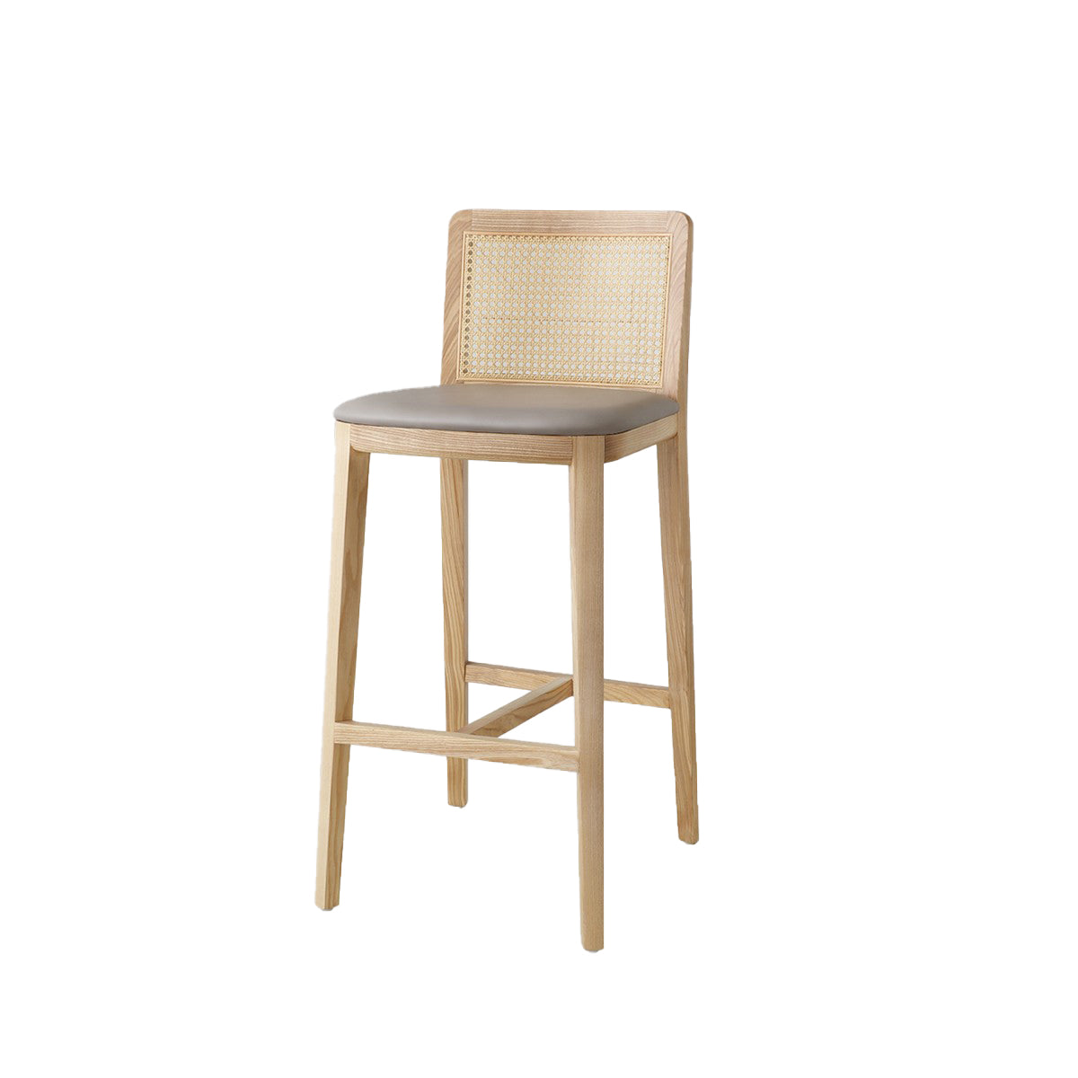 Contemporary Armless Upholstered Bar Stool with Solid Wood Base