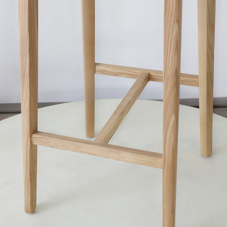 Contemporary Armless Upholstered Bar Stool with Solid Wood Base