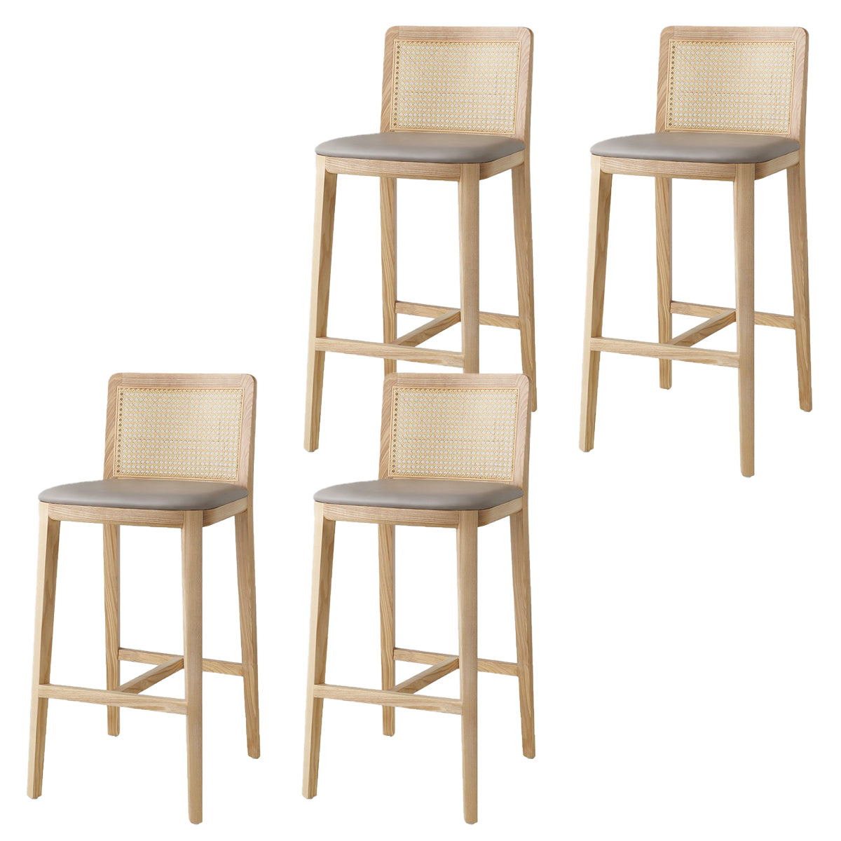 Contemporary Armless Upholstered Bar Stool with Solid Wood Base