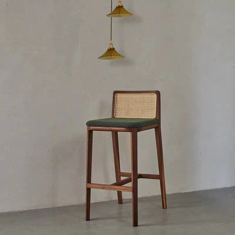 Contemporary Armless Upholstered Bar Stool with Solid Wood Base