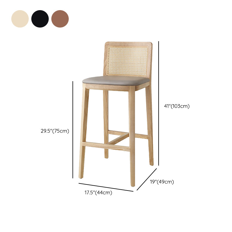 Contemporary Armless Upholstered Bar Stool with Solid Wood Base