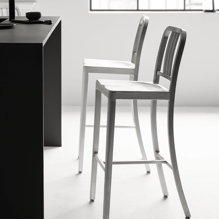 Contemporary Metal Backrest Counter High Stool in Silver for Home Use
