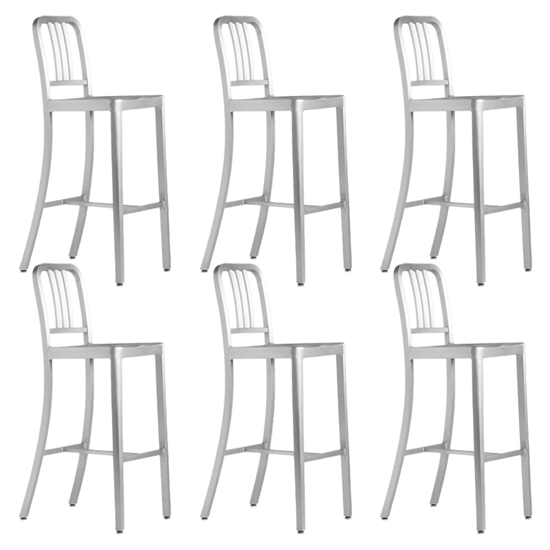 Contemporary Metal Backrest Counter High Stool in Silver for Home Use