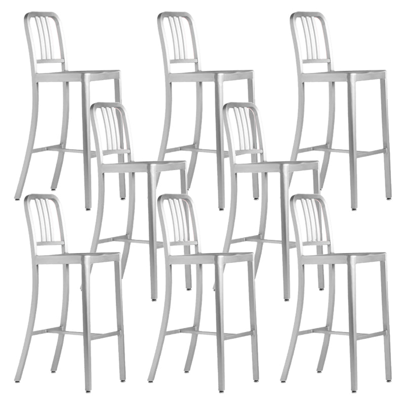 Contemporary Metal Backrest Counter High Stool in Silver for Home Use