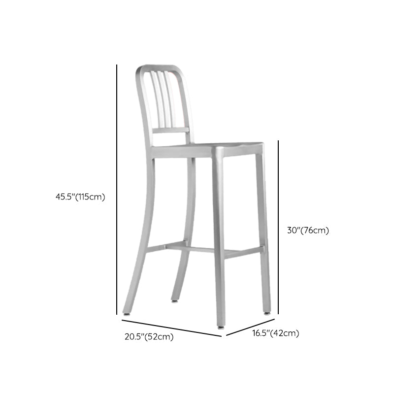 Contemporary Metal Backrest Counter High Stool in Silver for Home Use