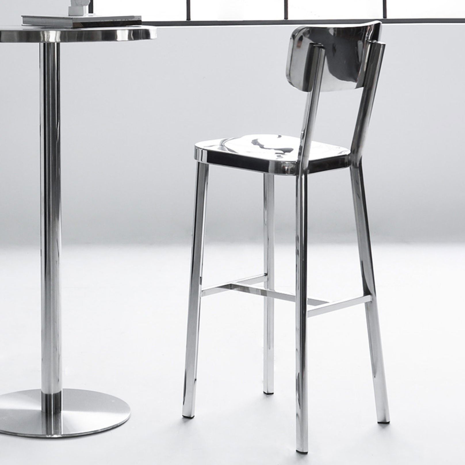 Contemporary 43" Height Metal Backrest Counter Stool in Silver