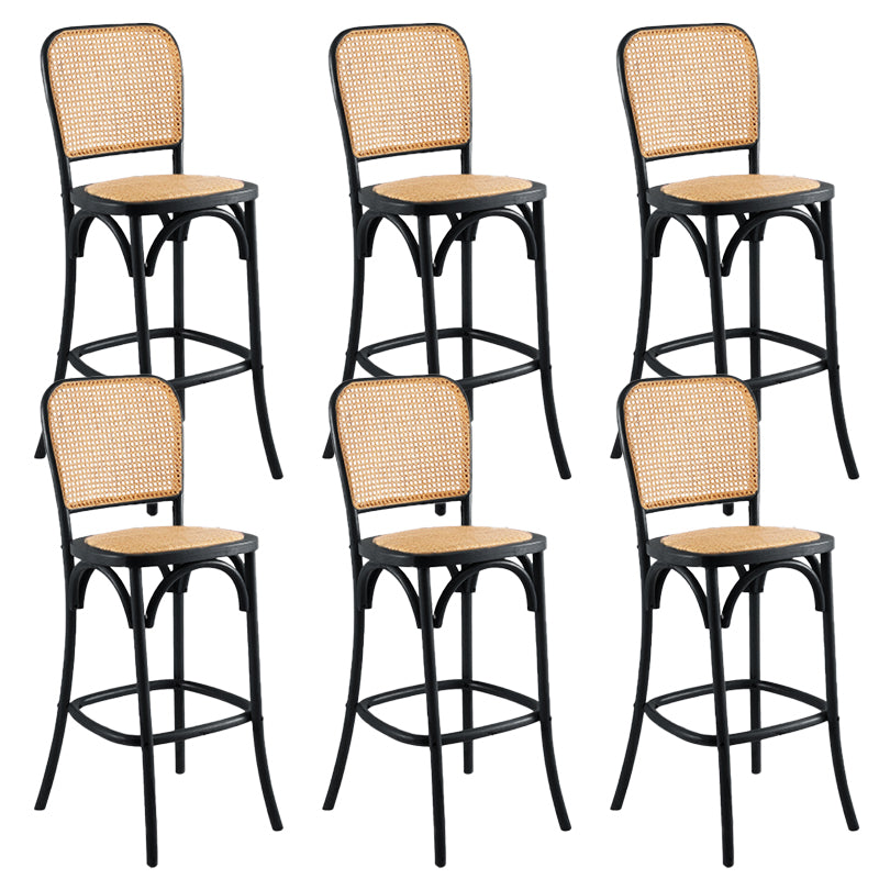 Contemporary 45" Height Backrest Solid Wood and Rattan Counter Stool