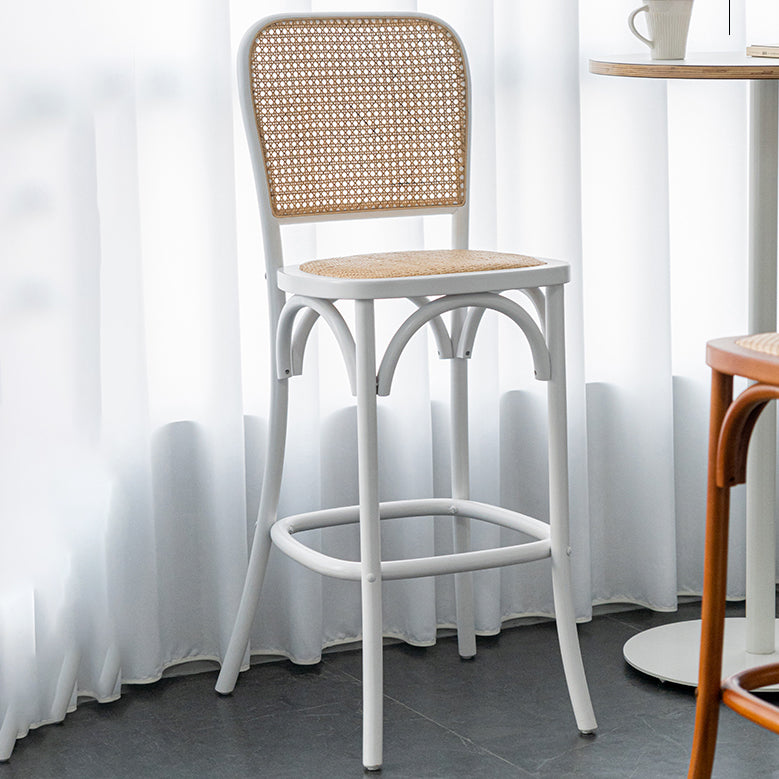 Contemporary 45" Height Backrest Solid Wood and Rattan Counter Stool