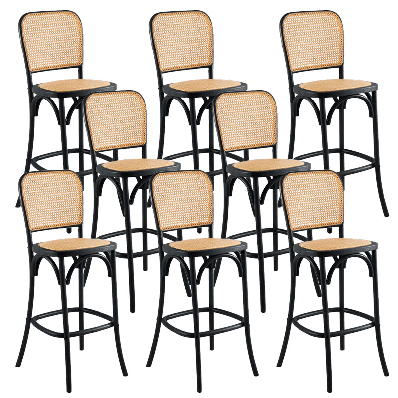 Contemporary 45" Height Backrest Solid Wood and Rattan Counter Stool