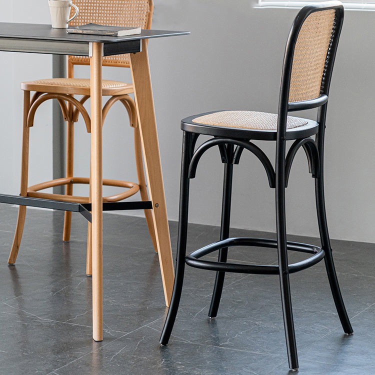 Contemporary 45" Height Backrest Solid Wood and Rattan Counter Stool