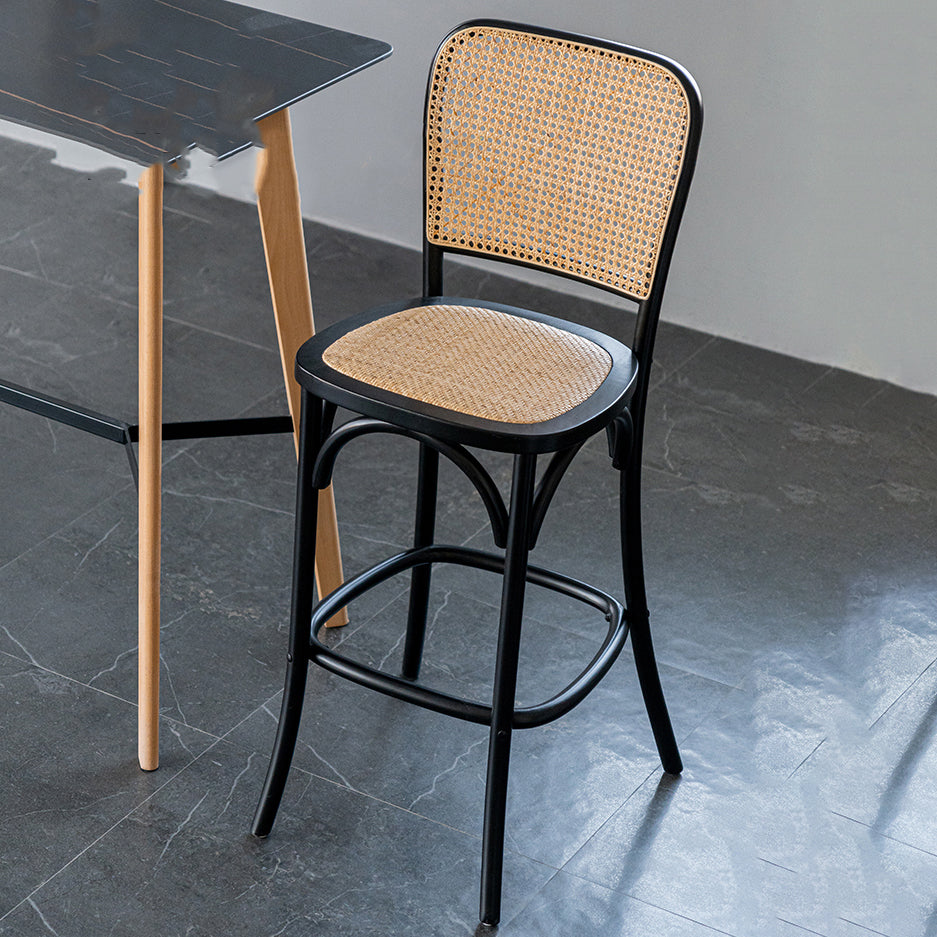 Contemporary 45" Height Backrest Solid Wood and Rattan Counter Stool