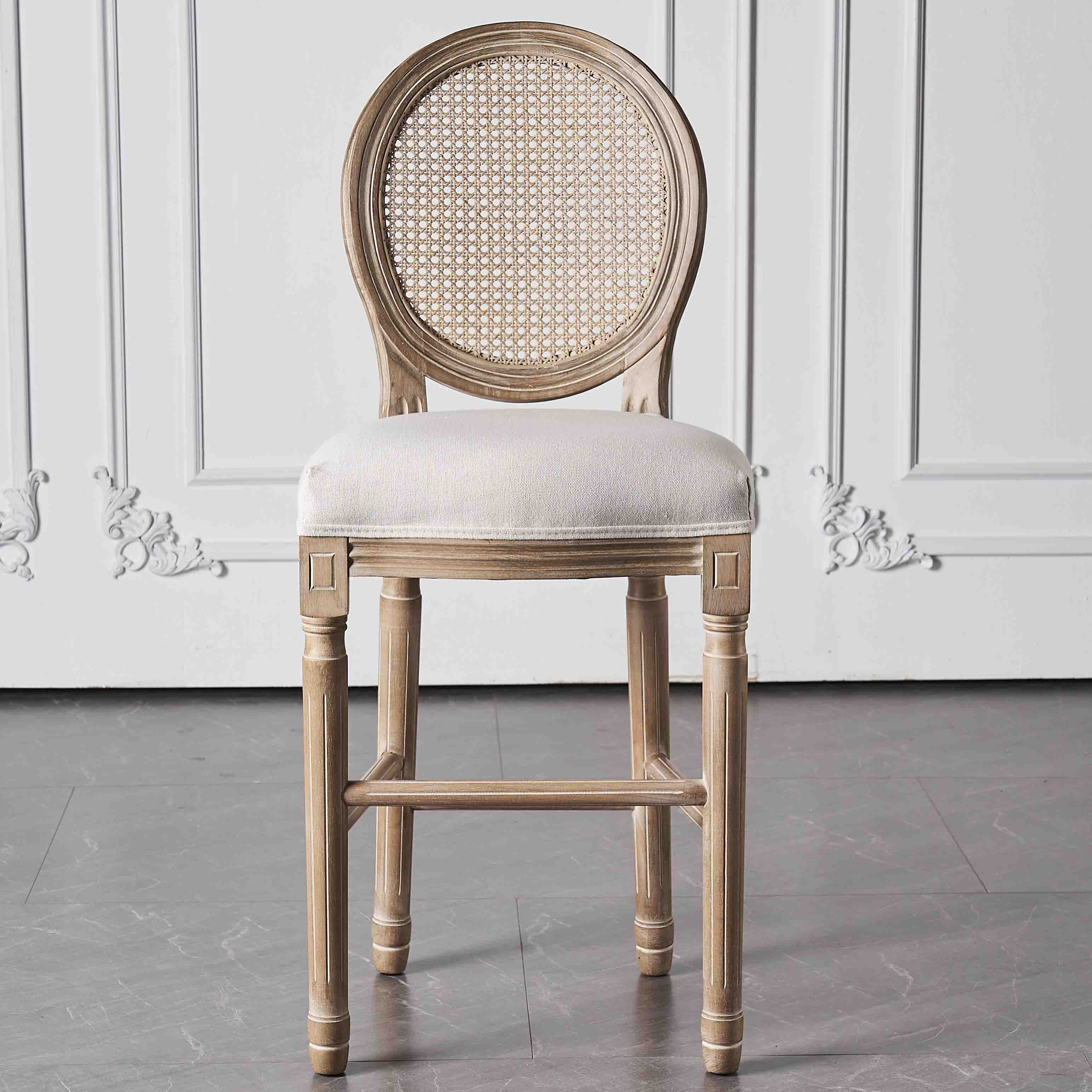 Full Back Upholstered Armless Bar Stool with Solid Wood Base