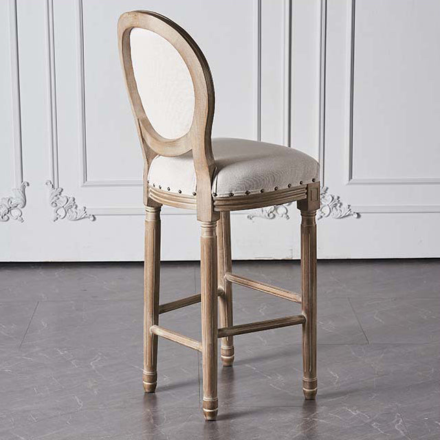 Full Back Upholstered Armless Bar Stool with Solid Wood Base