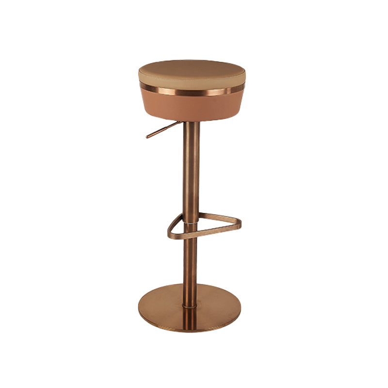 Glam Style Adjustable Swivel Upholstered Bar Stool with Metal Leg
