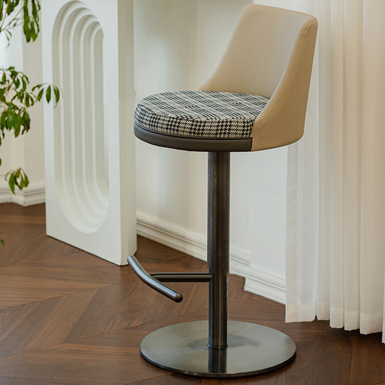Glam Style Adjustable Swivel Upholstered Bar Stool with Metal Leg