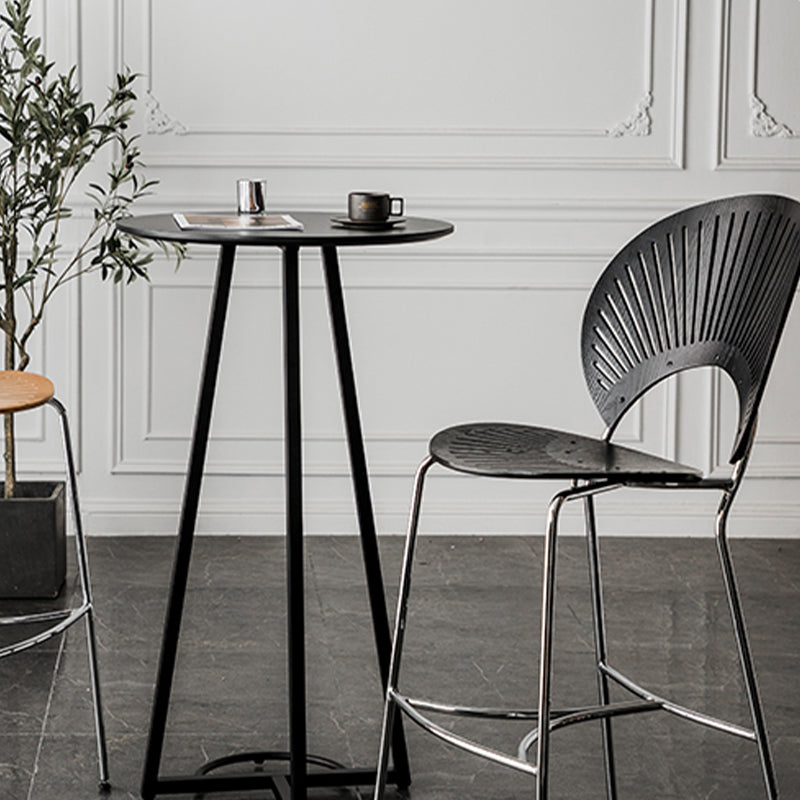 Contemporary Wood Top Round Bar Dining Table with Metal Base