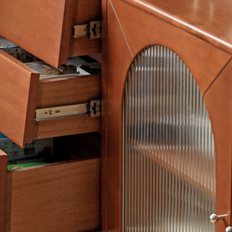 Modern Brown Solid Wood Buffet Sideboard with Glass Door and 3 Drawers