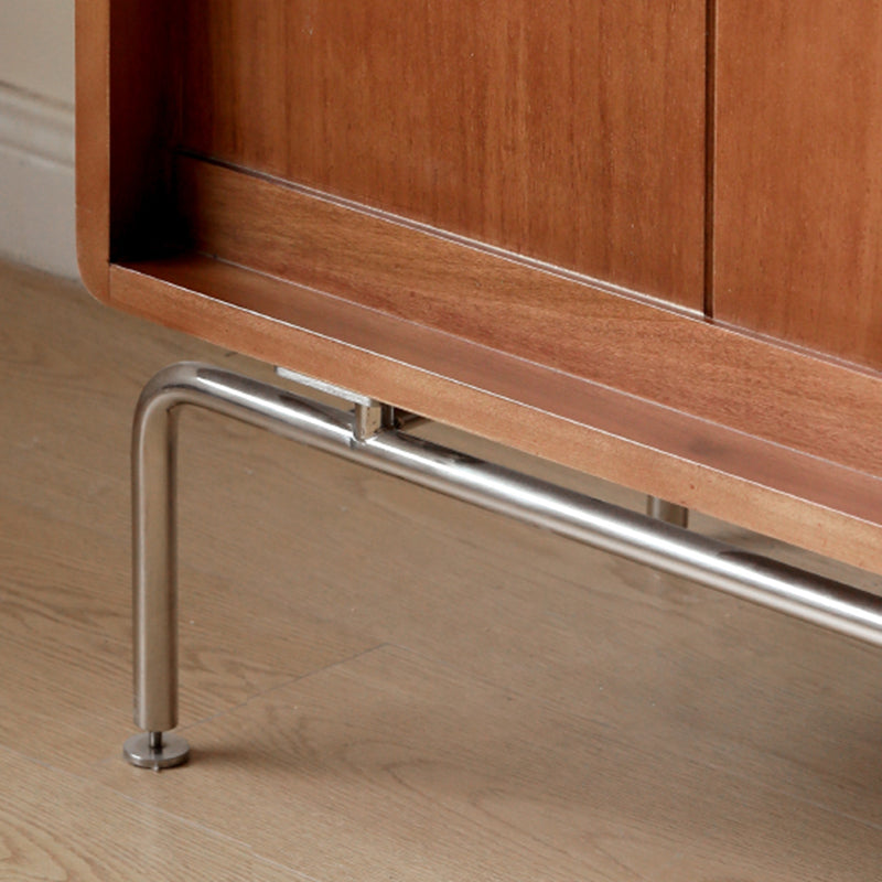 Modern Brown Solid Wood Buffet Sideboard with Glass Door and 3 Drawers