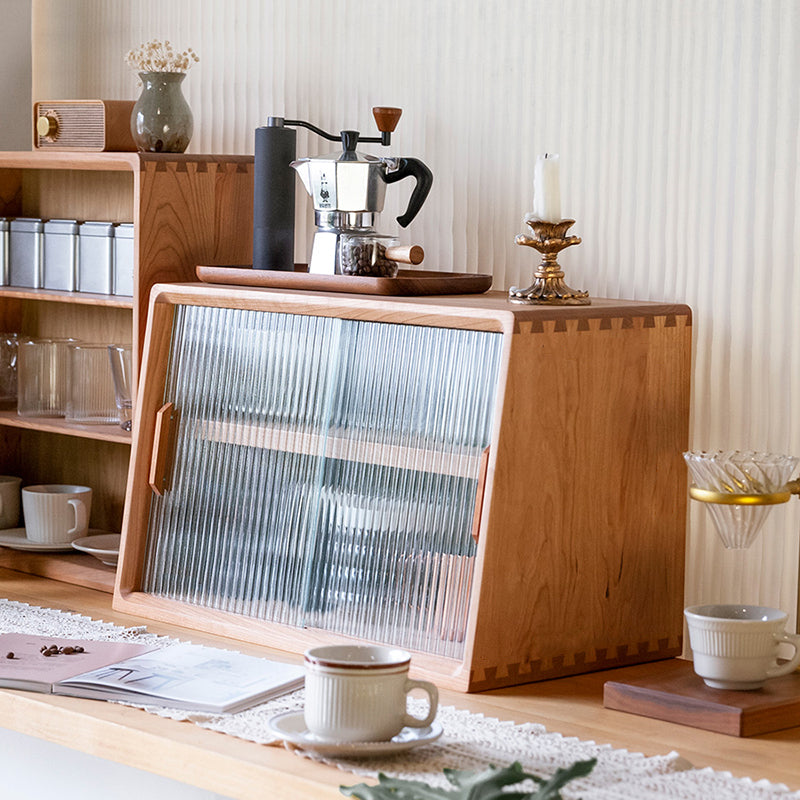 Contemporary Style Solid Wood Storage Sideboard Cabinet with Glass Doors