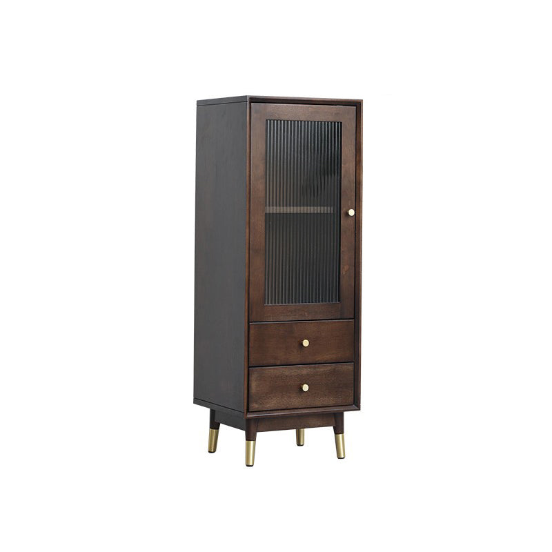 Modern Style Solid Wood Storage Sideboard Cabinet with Glass Doors in Brown