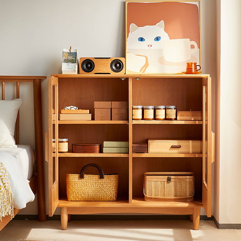 Nordic Style Cherry Wood Storage Sideboard Cabinet with Glass Doors