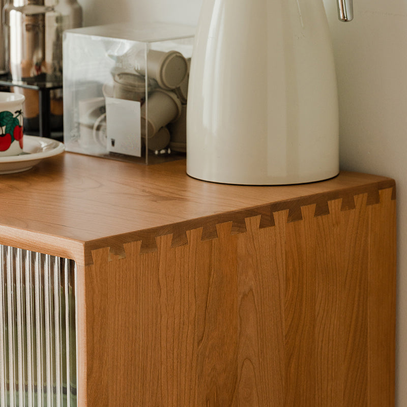 Nordic Solid Wood Storage Sideboard Cabinet with Glass Doors