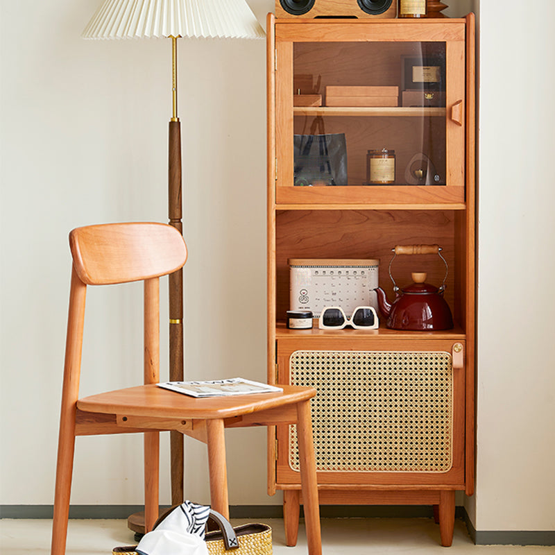Modern Style Cherry Wood Storage Sideboard Cabinet with Glass Doors