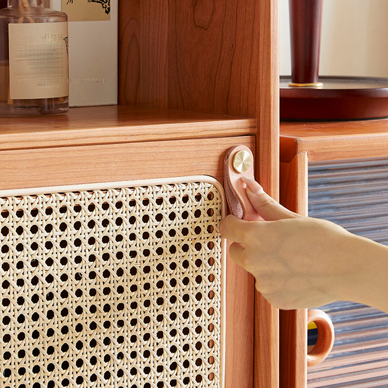 Modern Style Cherry Wood Storage Sideboard Cabinet with Glass Doors