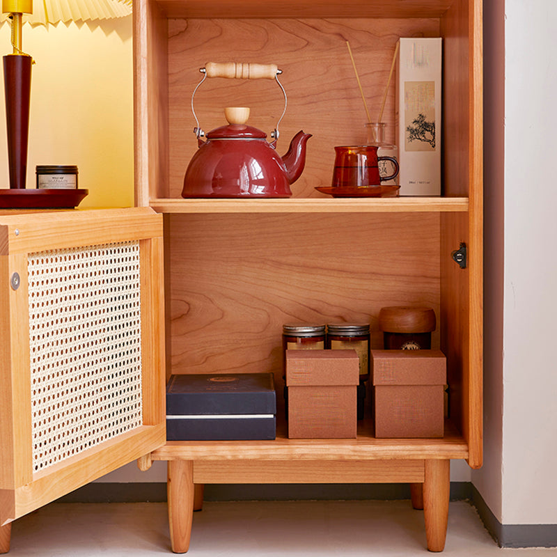 Modern Style Cherry Wood Storage Sideboard Cabinet with Glass Doors