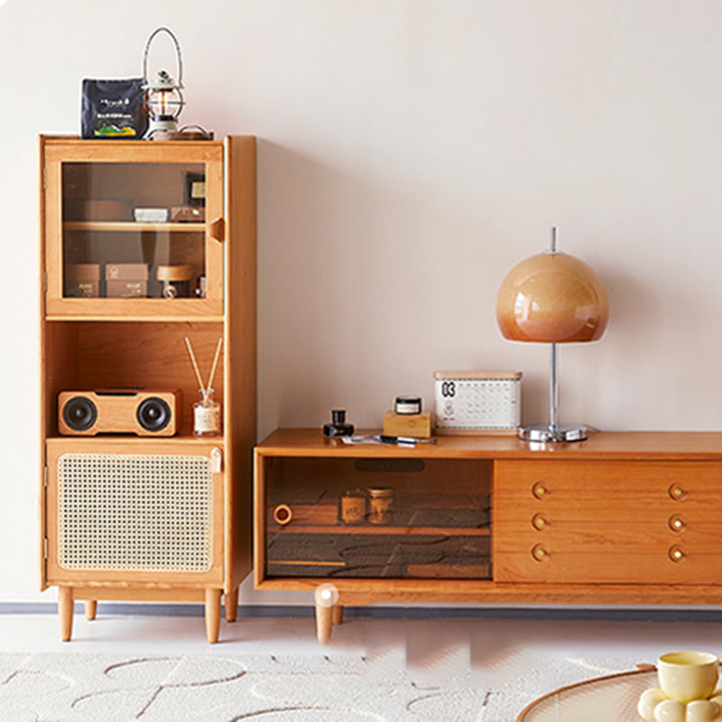 Modern Style Cherry Wood Storage Sideboard Cabinet with Glass Doors