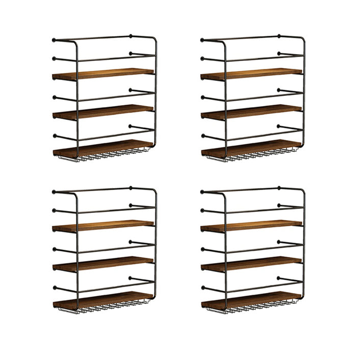 Modern Style Wood and Iron Wall Mounted Wine Rack with Light in Black