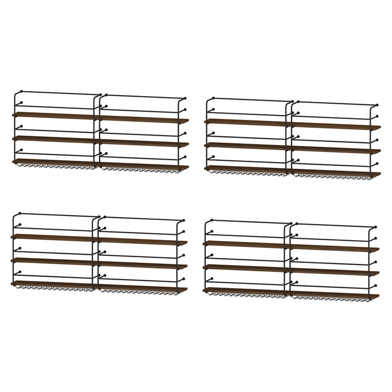 Modern Style Wood and Iron Wall Mounted Wine Rack with Light in Black