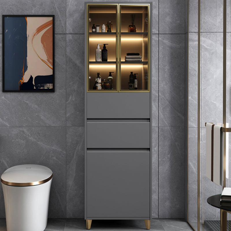 Contemporary Glass Doors Display Cabinet with Wooden Base for Bathroom