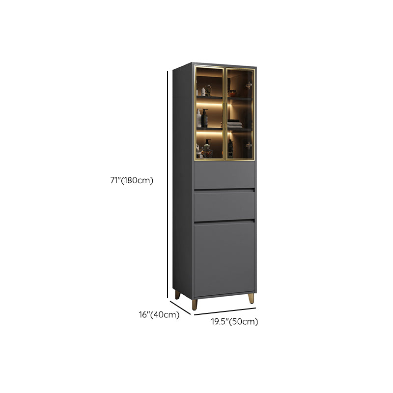 Contemporary Glass Doors Display Cabinet with Wooden Base for Bathroom