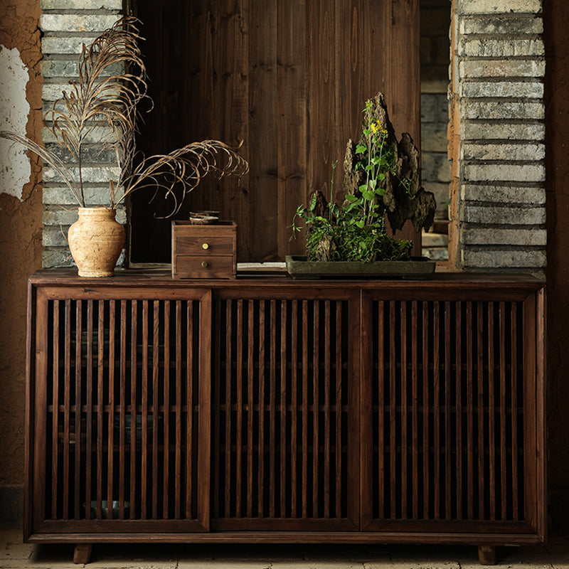 Traditional Solid Wood Display Cabinet with in Brown for Living Room