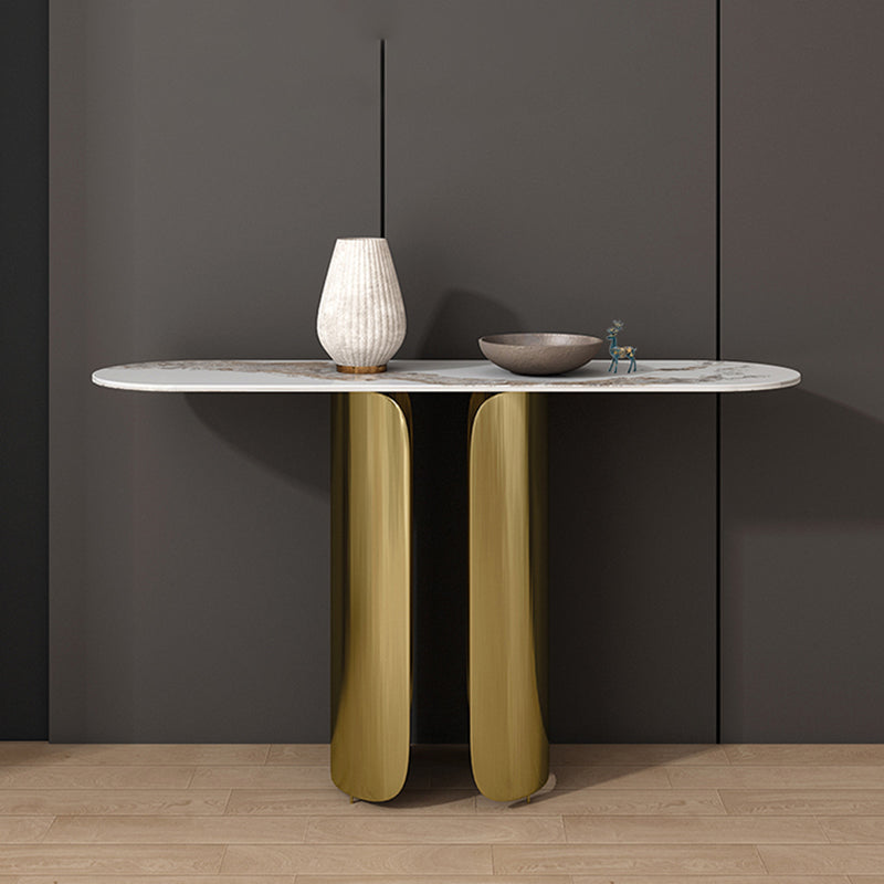 Glam Oval Console Accent Table with Stainless Steel Bracket for Hall