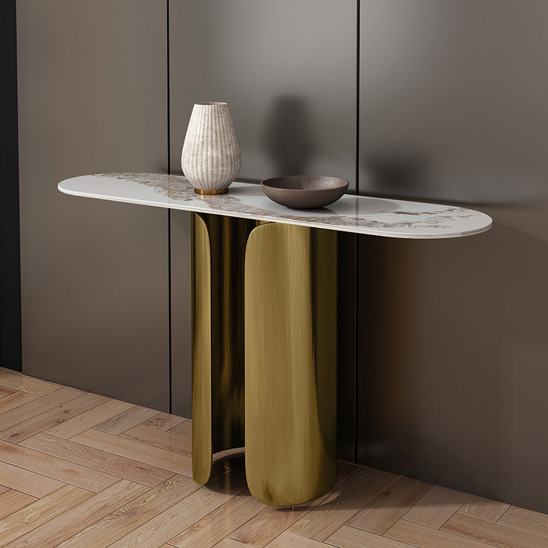 Glam Oval Console Accent Table with Stainless Steel Bracket for Hall